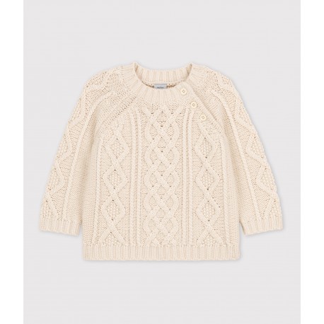 BABIES' CABLE KNIT COTTON PULLOVER
