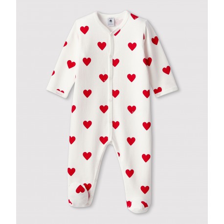 BABIES' RED HEART PATTERN ORGANIC COTTON FLEECE SLEEPSUIT