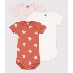 BABIES' HEART PATTERNED SHORT-SLEEVED COTTON BODYSUITS - 3-PACK