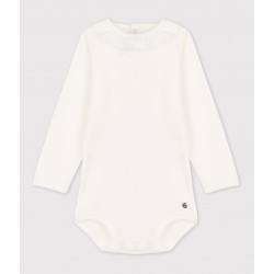 BABIES' LONG-SLEEVED COTTON BODYSUIT WITH RUFF COLLAR