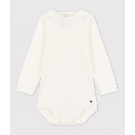 BABIES' LONG-SLEEVED COTTON BODYSUIT WITH RUFF COLLAR