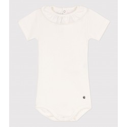 Babies' Short-Sleeved Cotton Bodysuit With Ruffle Collar
