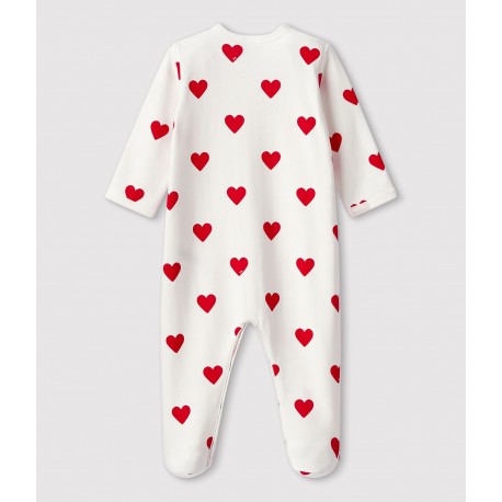BABIES' RED HEART PATTERN ORGANIC COTTON FLEECE SLEEPSUIT