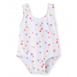 Girl's one-piece multicolored polka dot swimsuit