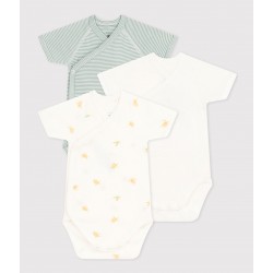 BABIES WRAPOVER SHORT-SLEEVED COTTON BODYSUITS - 3-PACK