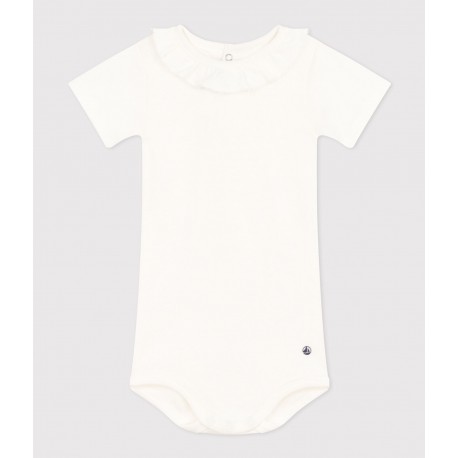 Babies Short-Sleeved Cotton Bodysuit With Ruffle Collar