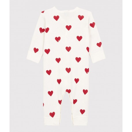 BABIES' RED HEART PATTERN FOOTLESS ORGANIC COTTON SLEEPSUIT