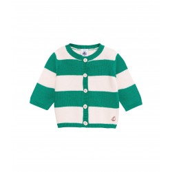 Baby girl wool and cotton knit cardigan with wide stripes
