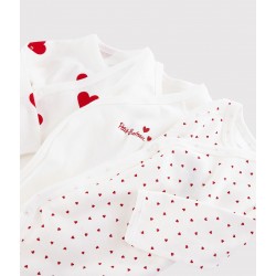 BABIES' LONG-SLEEVED WRAPOVER RED HEARTS ORGANIC COTTON BODYSUITS - 3-PACK