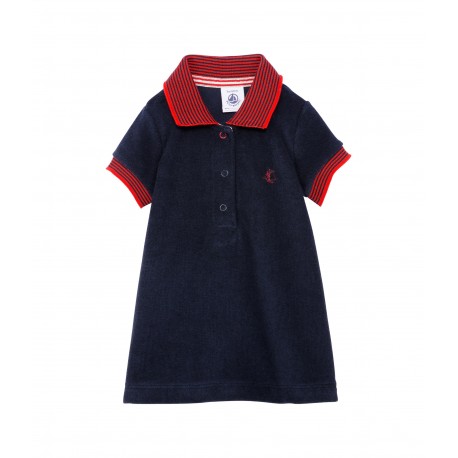 Baby girl polo shirt dress in towelling