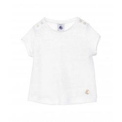 Baby girl short-sleeved T-shirt in linen jersey