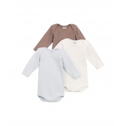 Pack of three baby boy long-sleeved cotton bodysuits with envelope neck
