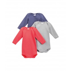 Pack of three baby boy long-sleeved cotton bodysuits with envelope neck
