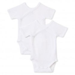 Babies' White Short-Sleeved Wrapover Organic Cotton Bodysuits - 2-Pack