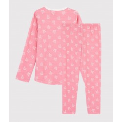 Girls' Jacquard Cats Pyjamas in Wool and Cotton 