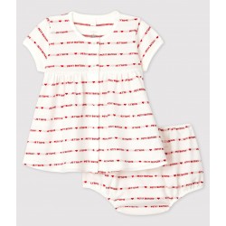 Baby Girls' Short-Sleeved Woven Pattern Organic Cotton Dress with Bloomers