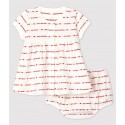 Baby Girls' Short-Sleeved Woven Pattern Organic Cotton Dress with Bloomers