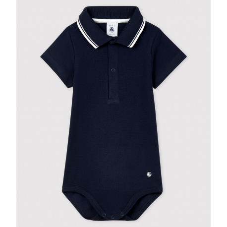 Baby Boys' Short-Sleeved Cotton Bodysuit with Polo Shirt Collar