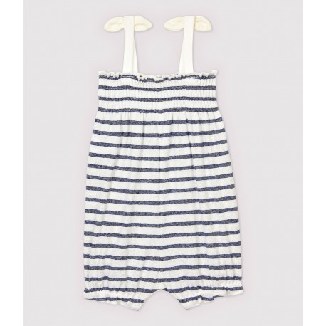 Baby Girls' Stripy Cotton and Linen Playsuit