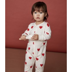 BABIES' RED HEART PATTERN FOOTLESS ORGANIC COTTON SLEEPSUIT