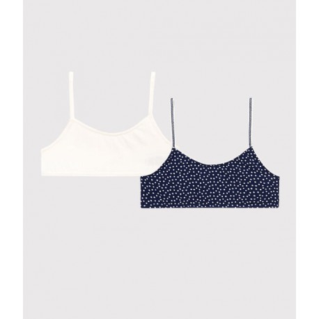 GIRLS' SPOTTED COTTON AND ELASTANE BRALETTES - 2-PACK