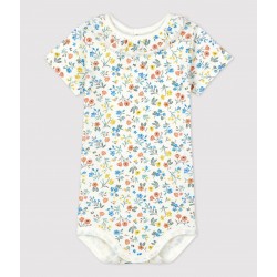 BABIES' COTTON FLORAL PRINT BODYSUIT WITH RUFFLE COLLAR