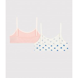 GIRLS' HEART PATTERNED COTTON AND ELASTANE BRALETTES - 2-PACK
