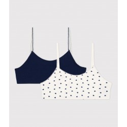 GIRLS' HEART PATTERNED COTTON AND ELASTANE BRALETTES - 2-PACK